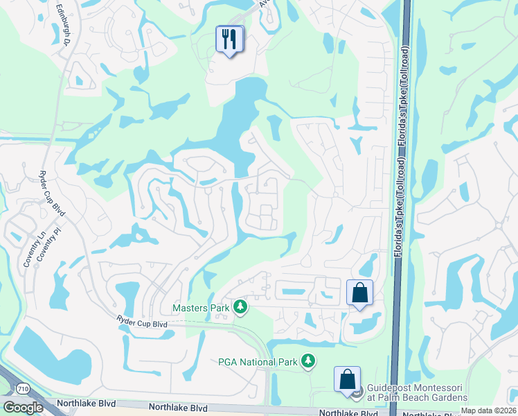 map of restaurants, bars, coffee shops, grocery stores, and more near 60 Monterey Pointe Drive in Palm Beach Gardens