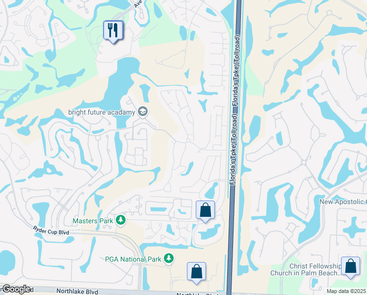 map of restaurants, bars, coffee shops, grocery stores, and more near 201 General Drive in Palm Beach Gardens
