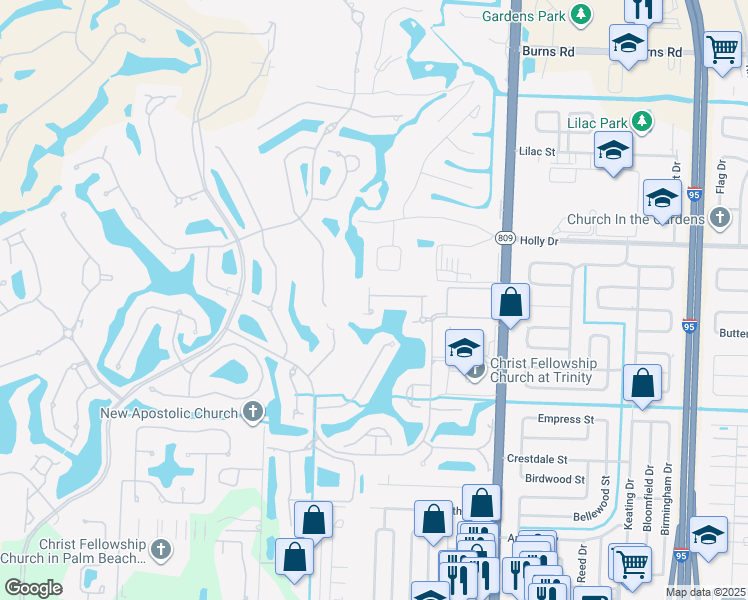 map of restaurants, bars, coffee shops, grocery stores, and more near 125 Pembroke Drive in Palm Beach Gardens