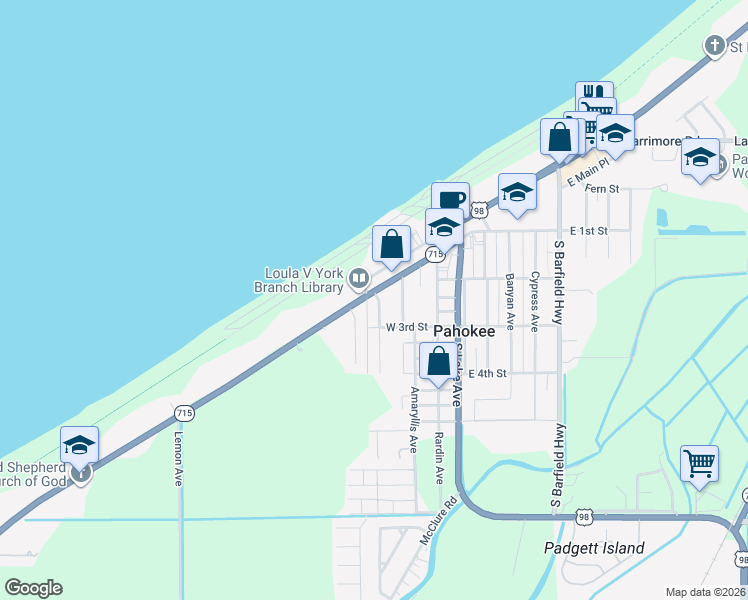map of restaurants, bars, coffee shops, grocery stores, and more near 494 Bacom Point Road in Pahokee