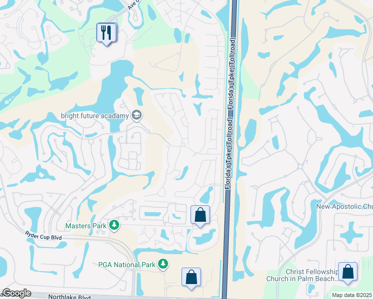 map of restaurants, bars, coffee shops, grocery stores, and more near 201 General Drive in Palm Beach Gardens