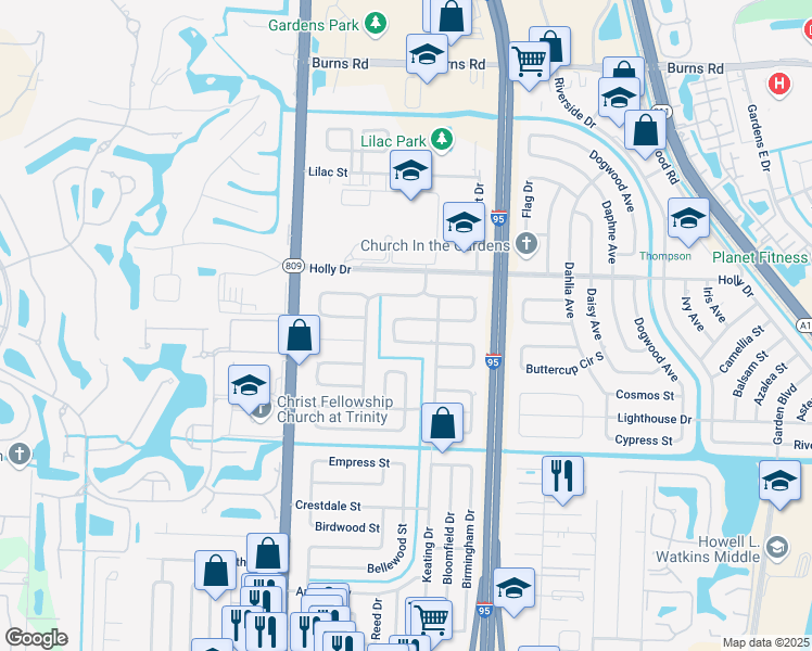 map of restaurants, bars, coffee shops, grocery stores, and more near 4226 Hyacinth Circle North in Palm Beach Gardens