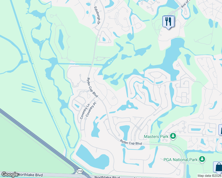 map of restaurants, bars, coffee shops, grocery stores, and more near 497 Prestwick Circle in Palm Beach Gardens