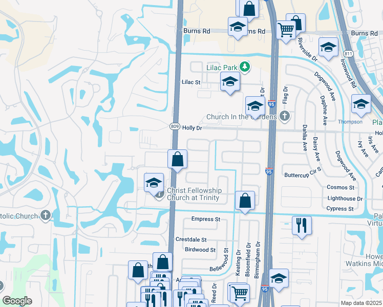 map of restaurants, bars, coffee shops, grocery stores, and more near 4416 Fuschia Circle West in Palm Beach Gardens