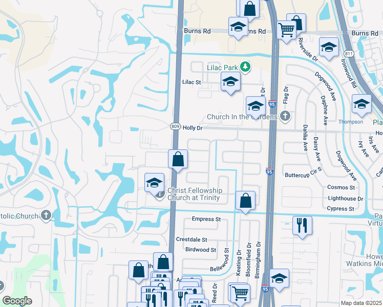 map of restaurants, bars, coffee shops, grocery stores, and more near 4416 Fuschia Circle West in Palm Beach Gardens