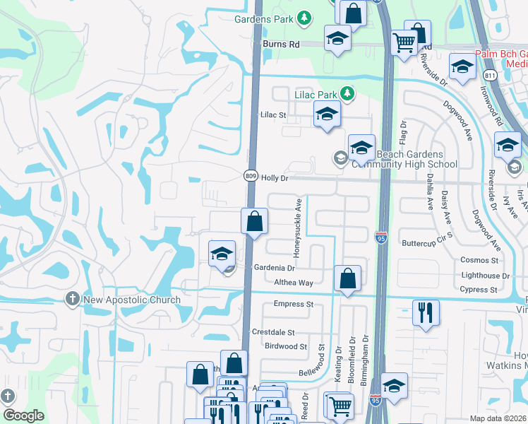 map of restaurants, bars, coffee shops, grocery stores, and more near 4416 Fuschia Circle West in Palm Beach Gardens