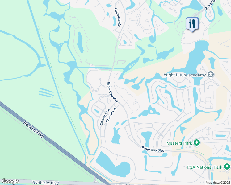 map of restaurants, bars, coffee shops, grocery stores, and more near 355 Prestwick Circle in Palm Beach Gardens