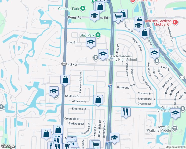 map of restaurants, bars, coffee shops, grocery stores, and more near 4226 Hyacinth Circle North in Palm Beach Gardens
