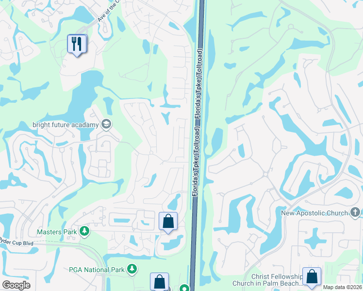 map of restaurants, bars, coffee shops, grocery stores, and more near 72 Ironwood Way North in Palm Beach Gardens