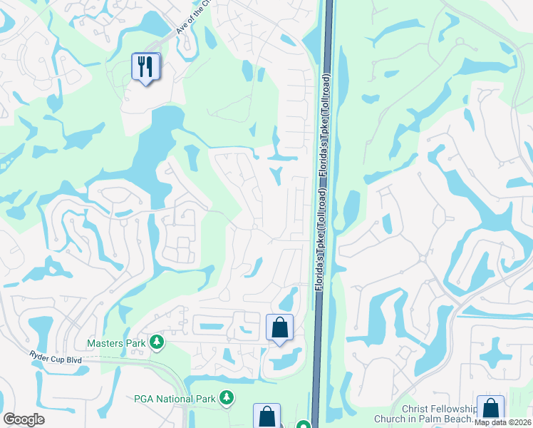 map of restaurants, bars, coffee shops, grocery stores, and more near Vía Verona in Palm Beach Gardens