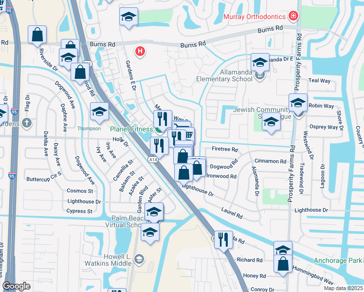 map of restaurants, bars, coffee shops, grocery stores, and more near 9910 Florida A1A Alternate in Palm Beach Gardens