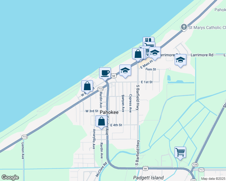 map of restaurants, bars, coffee shops, grocery stores, and more near 146 South Lake Avenue in Pahokee