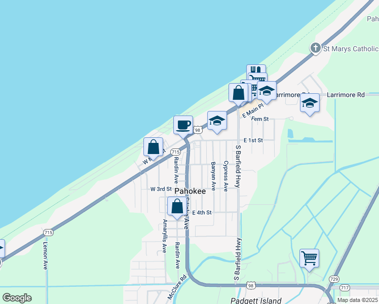map of restaurants, bars, coffee shops, grocery stores, and more near 146 South Lake Avenue in Pahokee