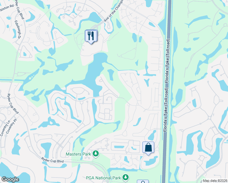 map of restaurants, bars, coffee shops, grocery stores, and more near 1043 Diamond Head Way in Palm Beach Gardens