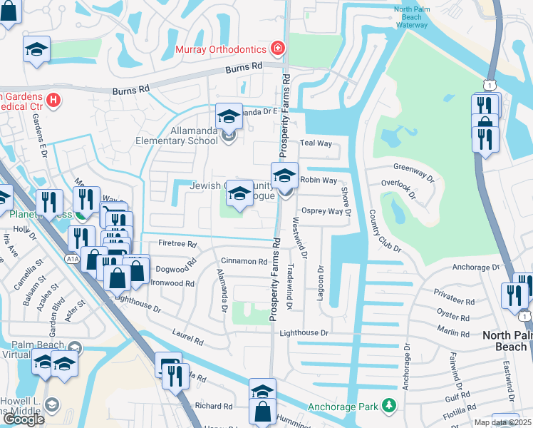 map of restaurants, bars, coffee shops, grocery stores, and more near 2585 Wabash Drive in West Palm Beach