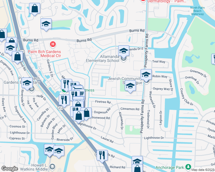 map of restaurants, bars, coffee shops, grocery stores, and more near 10274 Allamanda Boulevard in Palm Beach Gardens