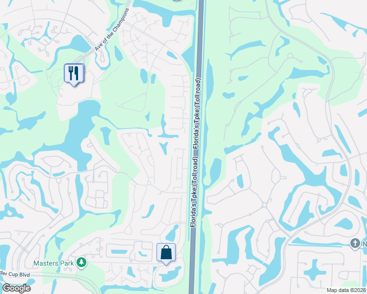 map of restaurants, bars, coffee shops, grocery stores, and more near 13 Ironwood Way North in Palm Beach Gardens