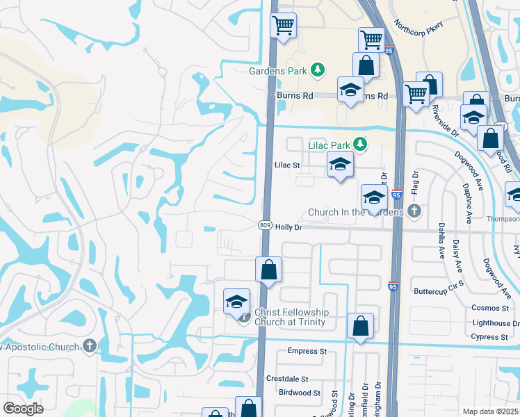 map of restaurants, bars, coffee shops, grocery stores, and more near 10107 North Military Trail in West Palm Beach