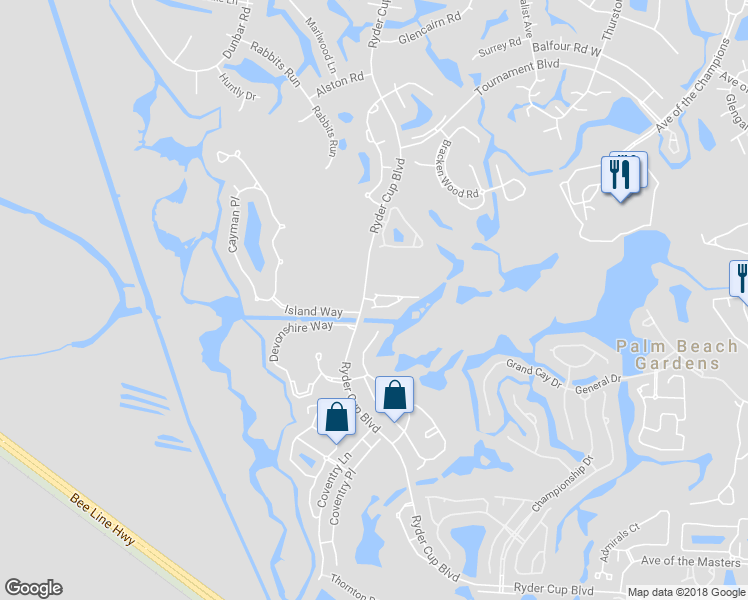 map of restaurants, bars, coffee shops, grocery stores, and more near 105 Ryder Cup Circle South in Palm Beach Gardens