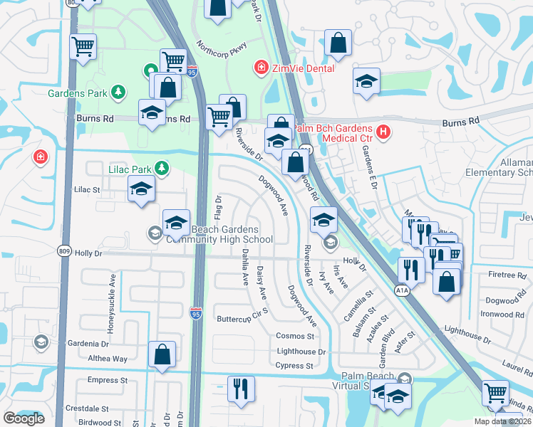 map of restaurants, bars, coffee shops, grocery stores, and more near 10171 Daphne Avenue in Palm Beach Gardens