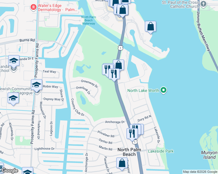 map of restaurants, bars, coffee shops, grocery stores, and more near 951 U.S. 1 in North Palm Beach
