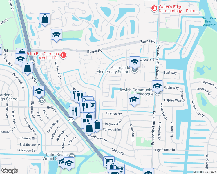 map of restaurants, bars, coffee shops, grocery stores, and more near 10184 Balsa Way in Palm Beach Gardens