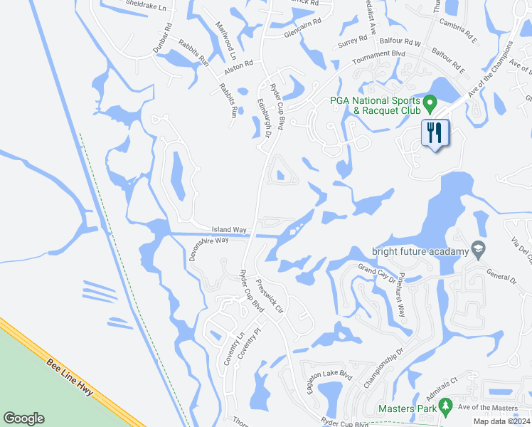 map of restaurants, bars, coffee shops, grocery stores, and more near 105 Ryder Cup Circle North in Palm Beach Gardens