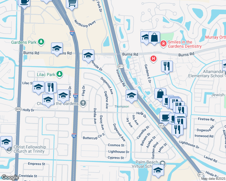map of restaurants, bars, coffee shops, grocery stores, and more near 10188 Dogwood Avenue in Palm Beach Gardens