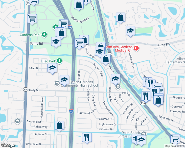 map of restaurants, bars, coffee shops, grocery stores, and more near 10199 Daphne Avenue in Palm Beach Gardens