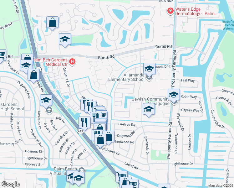 map of restaurants, bars, coffee shops, grocery stores, and more near 10180 Plum Street in Palm Beach Gardens