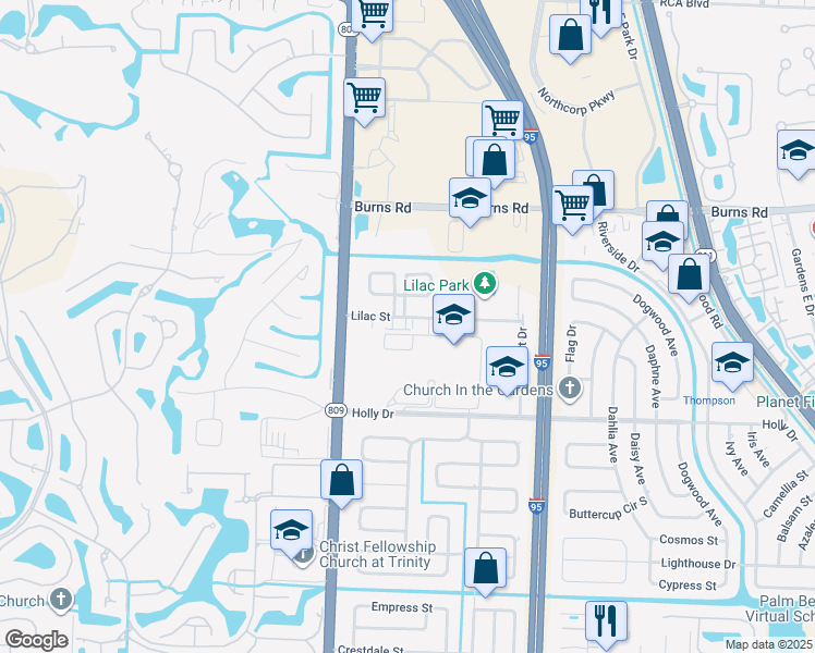 map of restaurants, bars, coffee shops, grocery stores, and more near 4340 Lilac Street in Palm Beach Gardens