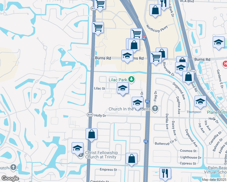 map of restaurants, bars, coffee shops, grocery stores, and more near 4340 Lilac Street in Palm Beach Gardens