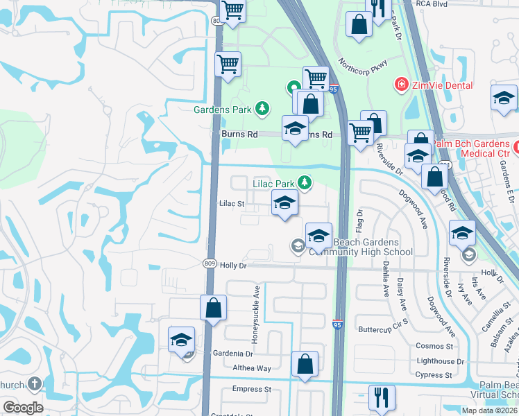 map of restaurants, bars, coffee shops, grocery stores, and more near 4330 Lilac Street in Palm Beach Gardens