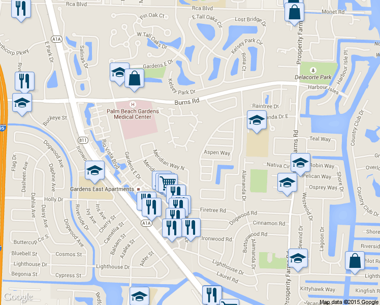 map of restaurants, bars, coffee shops, grocery stores, and more near 3061 Meridian Way North in Palm Beach Gardens