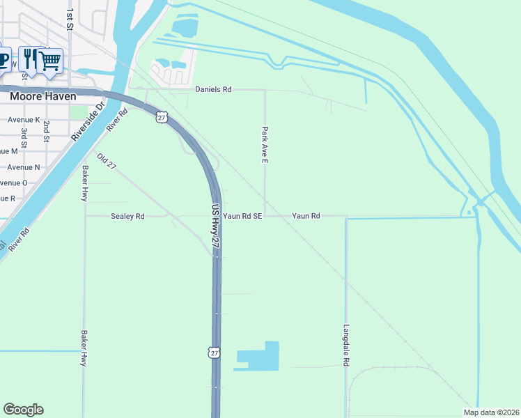 map of restaurants, bars, coffee shops, grocery stores, and more near 1358 Park Avenue East in Moore Haven