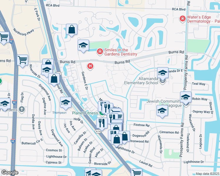 map of restaurants, bars, coffee shops, grocery stores, and more near 909 9th Court in Palm Beach Gardens