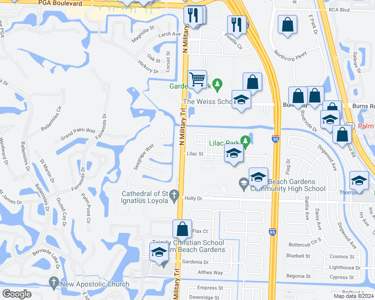 map of restaurants, bars, coffee shops, grocery stores, and more near 4404 Golfers Circle West in Palm Beach Gardens