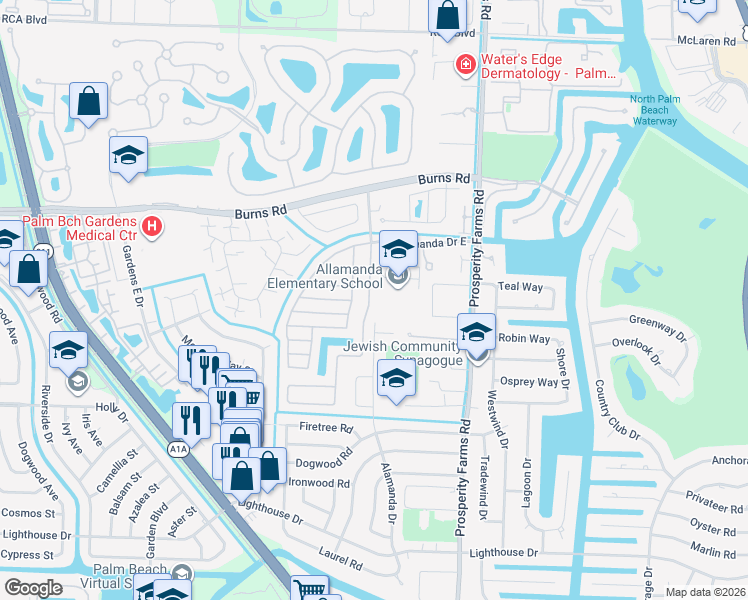 map of restaurants, bars, coffee shops, grocery stores, and more near 10212 Allamanda Boulevard in Palm Beach Gardens