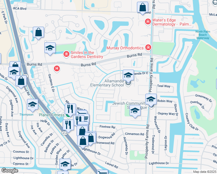 map of restaurants, bars, coffee shops, grocery stores, and more near 10113 Oak Bark Lane in Palm Beach Gardens