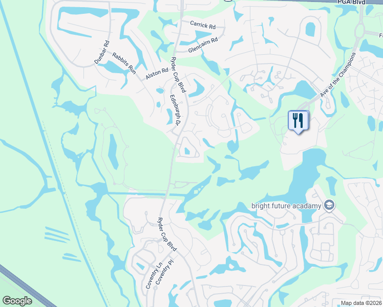 map of restaurants, bars, coffee shops, grocery stores, and more near 203 Legendary Circle in Palm Beach Gardens
