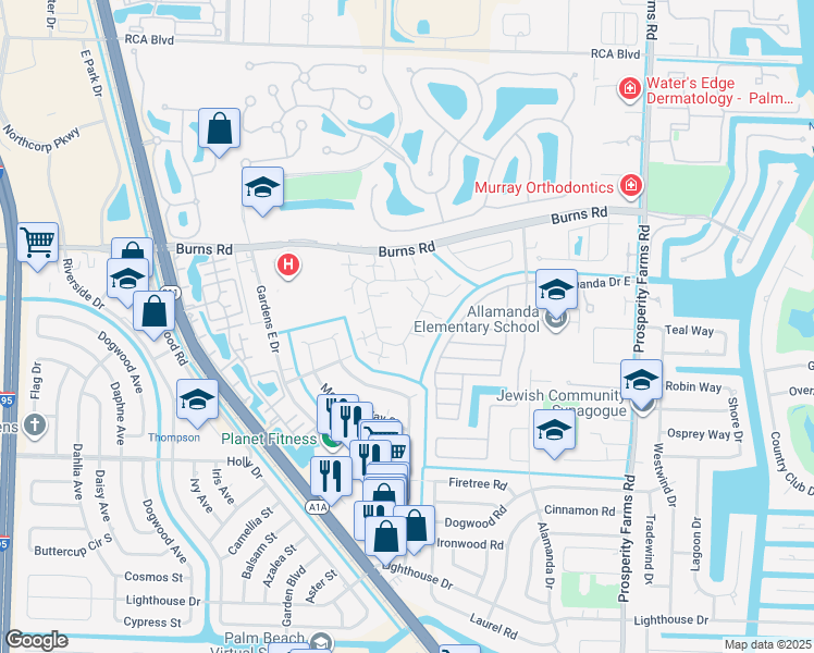 map of restaurants, bars, coffee shops, grocery stores, and more near 1015 10th Court in Palm Beach Gardens