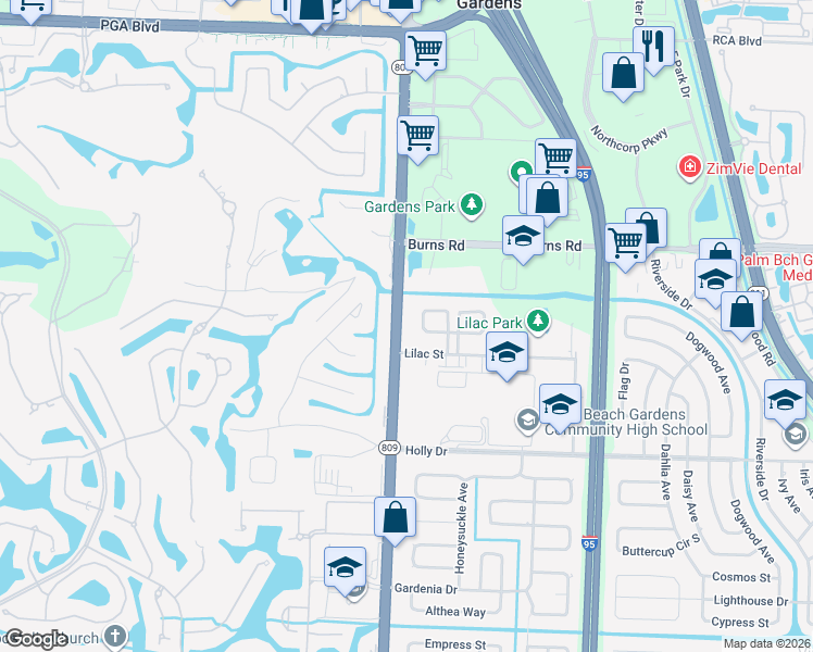 map of restaurants, bars, coffee shops, grocery stores, and more near 4404 Golfers Circle West in Palm Beach Gardens