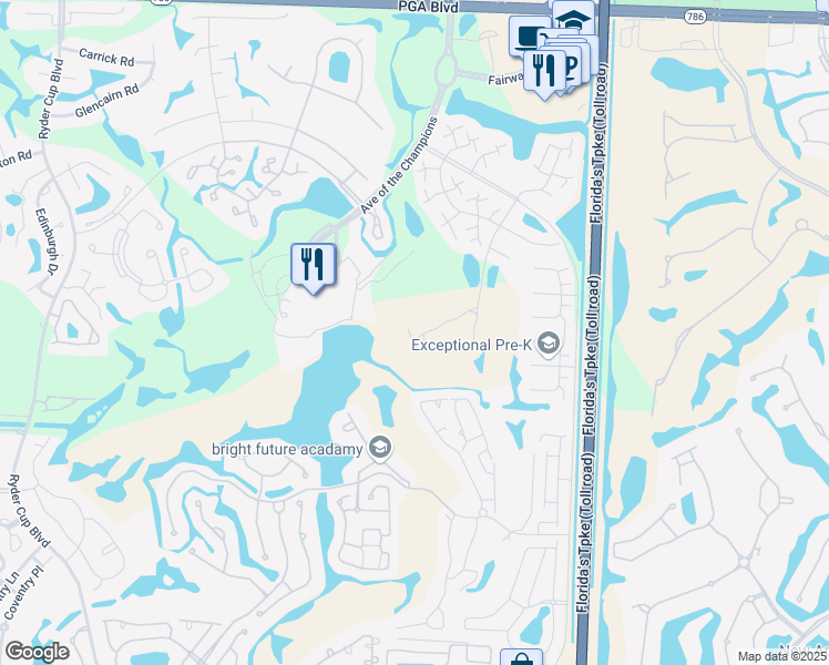 map of restaurants, bars, coffee shops, grocery stores, and more near 170 Old Meadow Way in Palm Beach Gardens