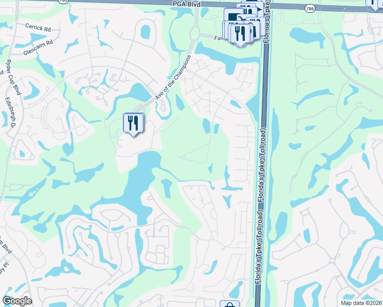 map of restaurants, bars, coffee shops, grocery stores, and more near 127 Old Meadow Way in Palm Beach Gardens
