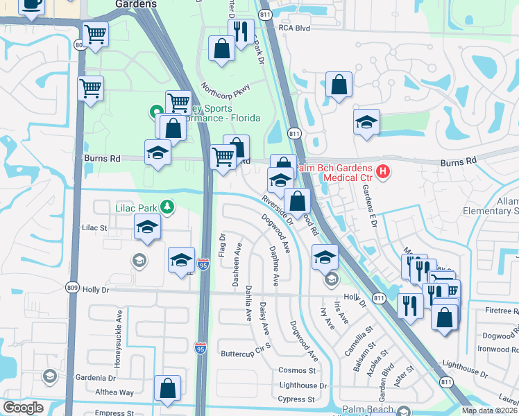 map of restaurants, bars, coffee shops, grocery stores, and more near 3776 Dogwood Avenue in Palm Beach Gardens