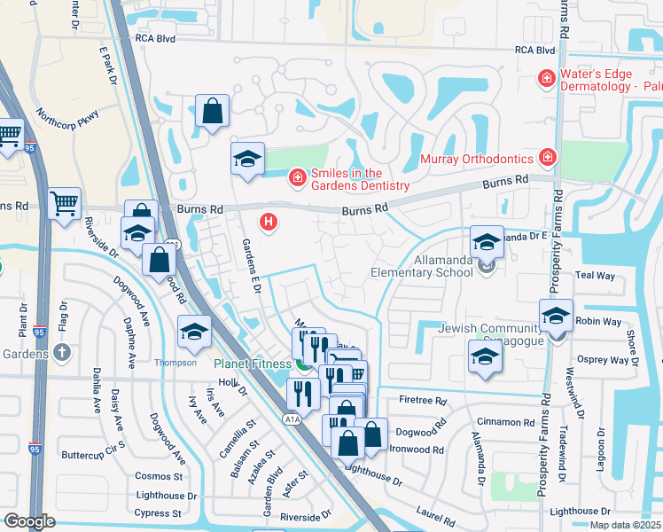 map of restaurants, bars, coffee shops, grocery stores, and more near 1103 11th Court in Palm Beach Gardens