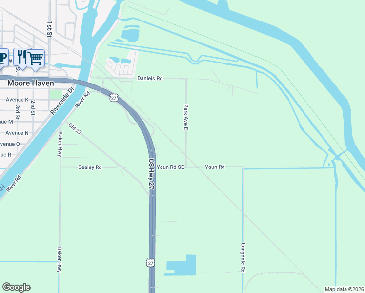 map of restaurants, bars, coffee shops, grocery stores, and more near 1358 Park Avenue East in Moore Haven