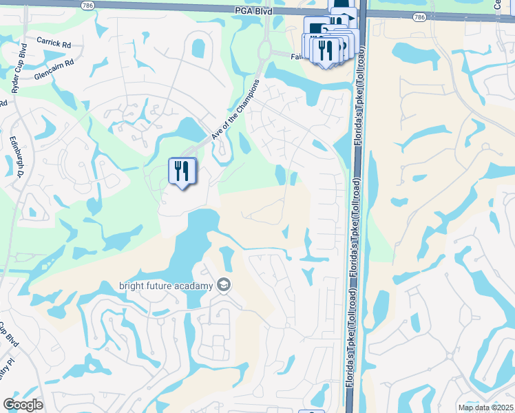 map of restaurants, bars, coffee shops, grocery stores, and more near 126 Old Meadow Way in Palm Beach Gardens