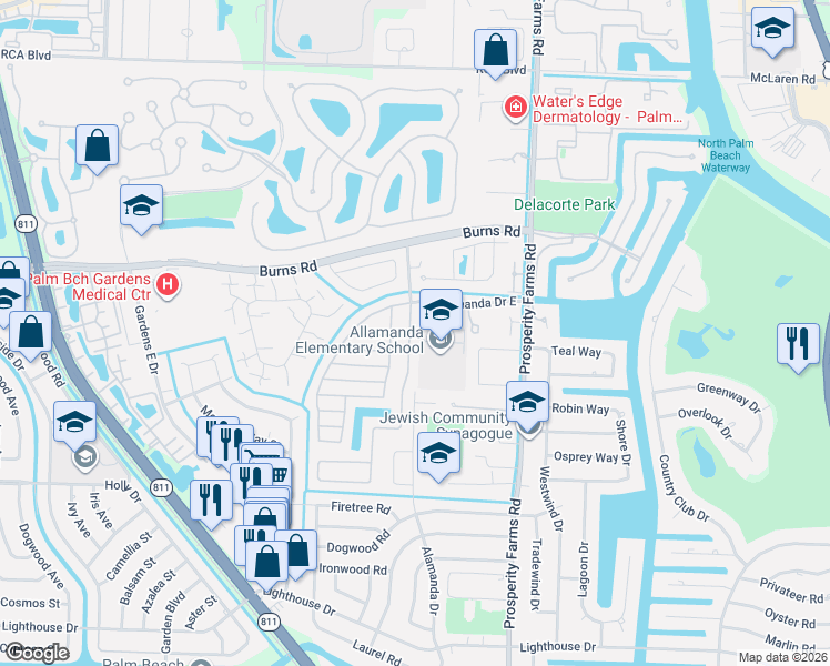 map of restaurants, bars, coffee shops, grocery stores, and more near 10205 Allamanda Boulevard in Palm Beach Gardens