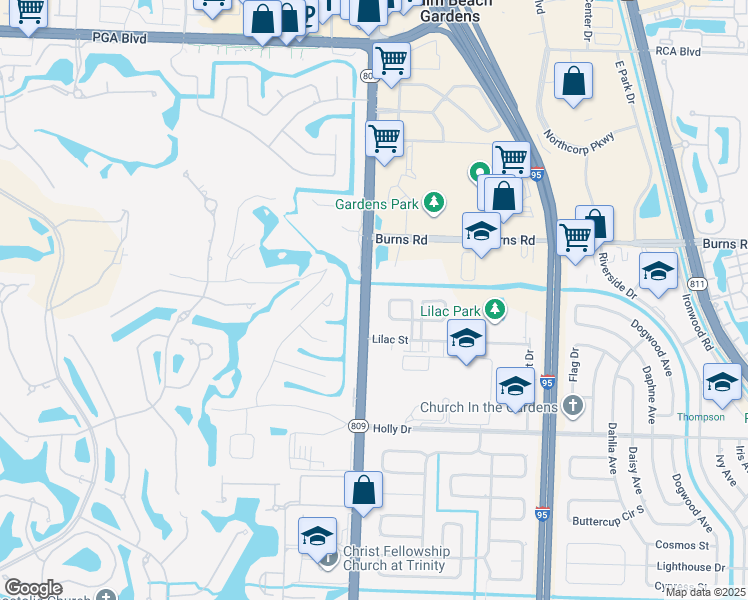 map of restaurants, bars, coffee shops, grocery stores, and more near 10330 North Military Trail in Palm Beach Gardens